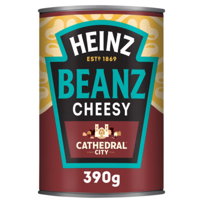 Heinz Cathedral City Cheesy Baked Beans 390g, imported from the UK