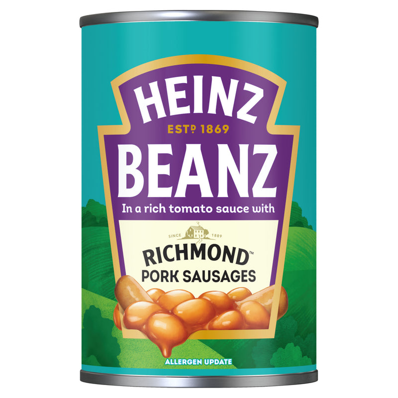 Heinz baked beans and pork sausages 415g, UK version
