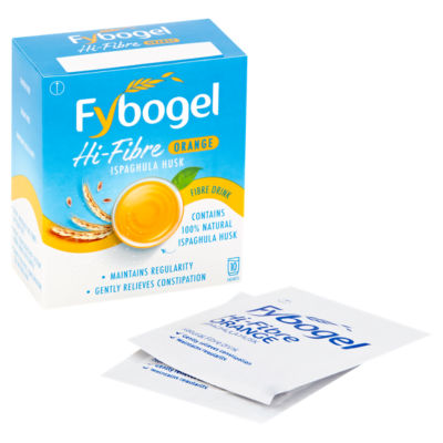 Fybogel Hi-Fibre Orange ispaghula husk fibre drink 10 sachets - British product