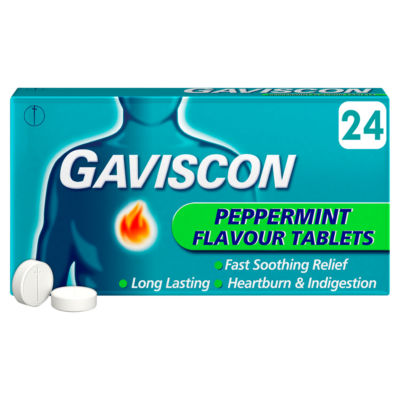Gaviscon heartburn relief tablets peppermint flavour 24 tablets, UK version