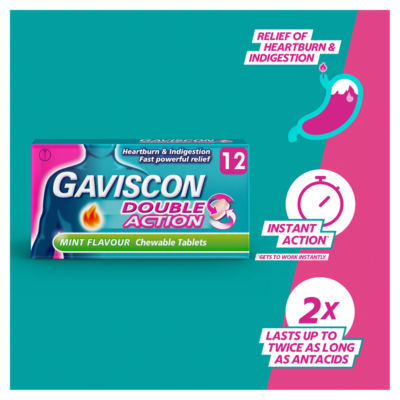 Gaviscon Double Action Mint Flavour 12 Chewable Tablets, UK version