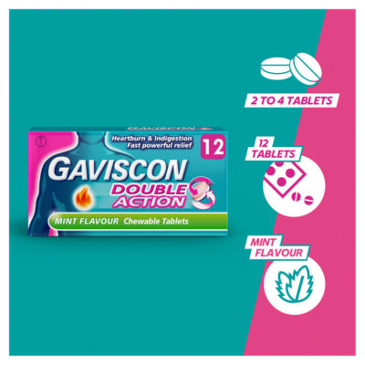 Gaviscon Double Action Mint Flavour 12 Chewable Tablets, UK version
