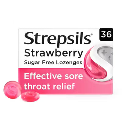 Strepsils Strawberry Sugar Free Lozenges 36 Lozenges (British brand)