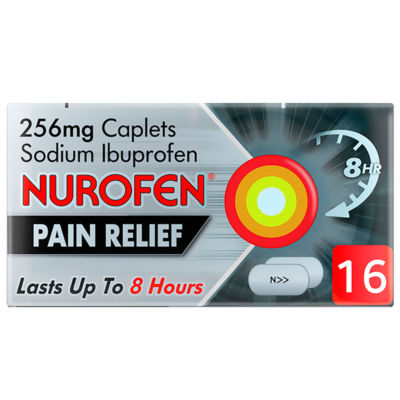 Nurofen pain relief 256mg caplets 16 caplets, imported from the UK