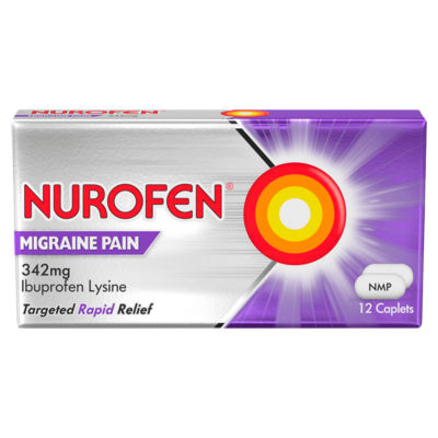 Nurofen Migraine Pain Caplets 12 pack, imported from the UK