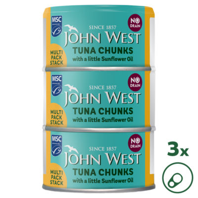 John West No Drain Tuna Chunks sunflower oil 3x100g, UK version