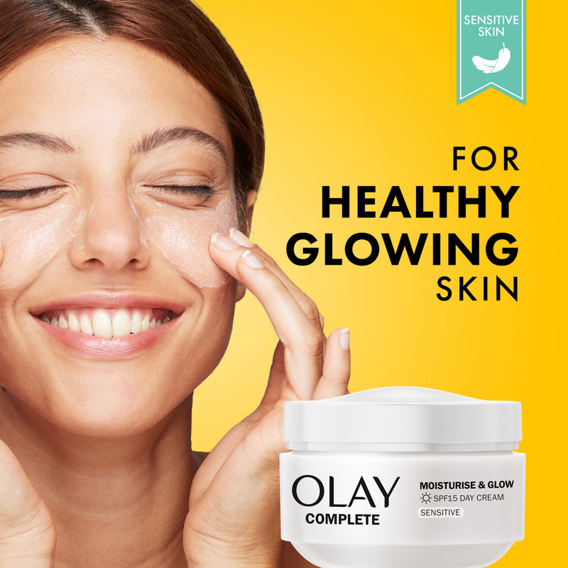 Olay Complete Moisturise & Glow day cream for sensitive skin with SPF15 50ml, imported from the UK