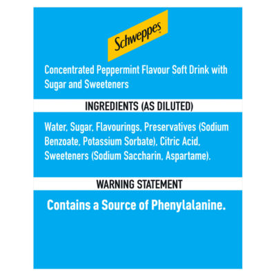 Schweppes peppermint flavour cordial 1L (British brand)