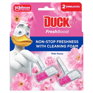 Duck Fresh Boost Pink Peony toilet rim blocks 2x16g, imported from the UK