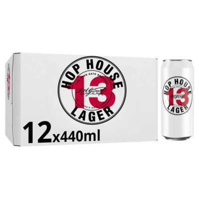 Hop House lager 12 pack 440ml cans, imported from the UK