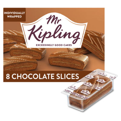 Mr Kipling milk chocolate cake slices 8 pack, imported from the UK
