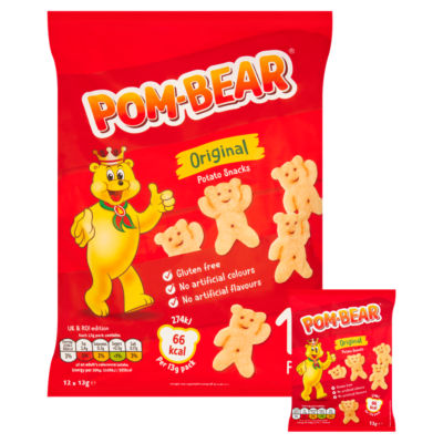 Pom Bear Original Crisps 12 Pack, imported from the UK