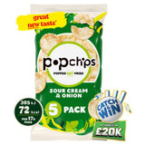 Popchips Sour Cream & Onion popped potato snacks 5 pack, imported from the UK