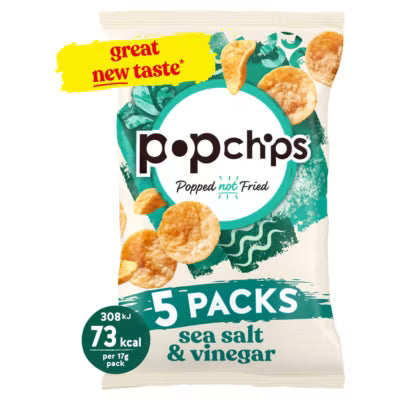 Popchips sea salt & vinegar popped potato snacks multipack 5 packs, imported from the UK