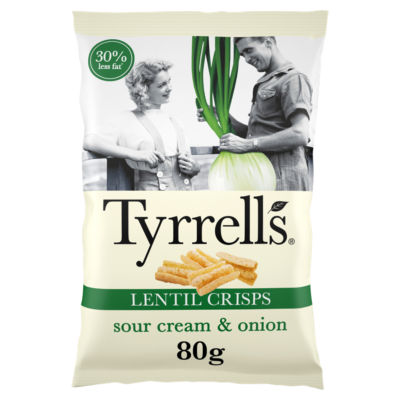 Tyrrells Lentil Sharing Crisps Rømme & Løk 80g