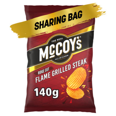 McCoy's flame grilled steak crisps sharing bag 140g, imported from the UK