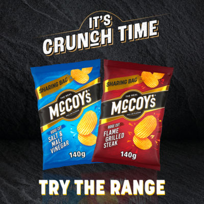 McCoy's flame grilled steak crisps sharing bag 140g, imported from the UK
