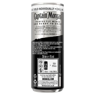 Captain Morgan Spiced Gold & Pepsi MAX pre-mix 6x250ml, UK version
