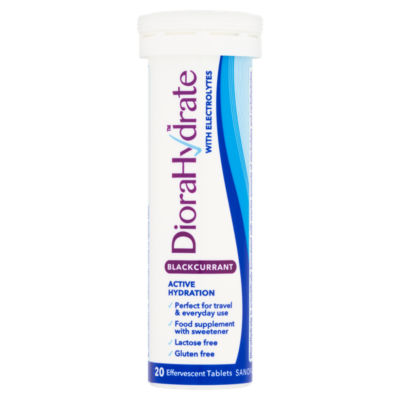 DioraHydrate blackcurrant effervescent tablets 20 pack, imported from the UK