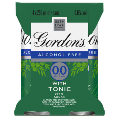 ASDA Gordon's Alcohol-Free Gin and Tonic with Lime 4x250ml Cans- Buy online at McGrocer