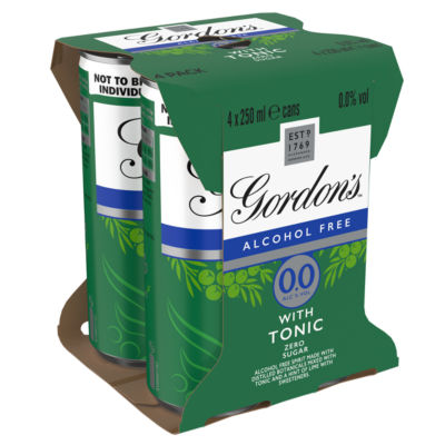 Gordon's alcohol-free gin and tonic with lime 4x250ml cans, UK version