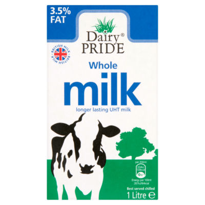 Dairy Pride UHT whole milk 1 litre, imported from the UK