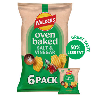 Walkers Baked Salt & Vinegar Crisps 6 x 22g Multipack (British brand)
