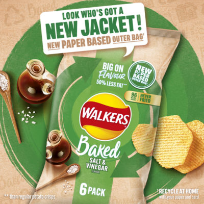 Walkers Baked Salt & Vinegar Crisps 6 x 22g Multipack (British brand)