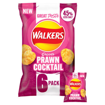 Walkers less salt prawn cocktail crisps 6x25g multipack - British product