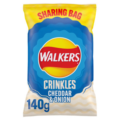 ASDA Walkers Crinkles Cheddar Ost & Løk Delingspose Potetgull 140g- Kjøp online på McGrocer