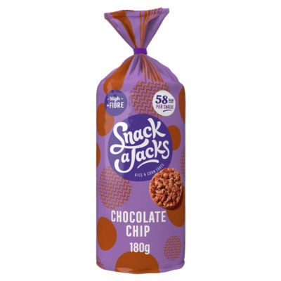 Snack A Jacks chocolate chip rice cakes 180g, imported from the UK