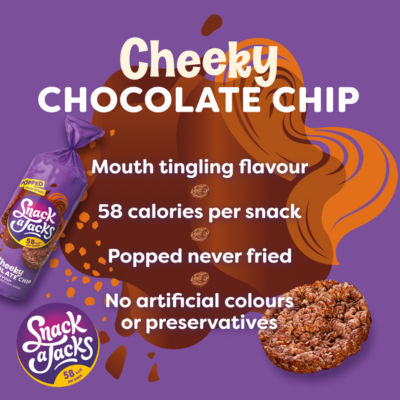 Snack A Jacks chocolate chip rice cakes 180g, imported from the UK