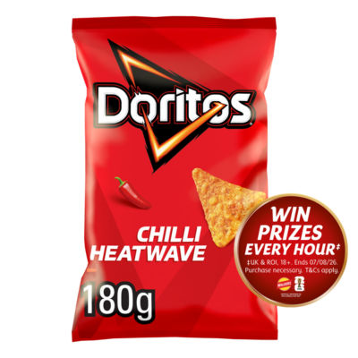 Doritos Chilli Heatwave tortilla chips 180g, imported from the UK