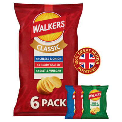 Walkers classic variety multipack crisps 6x25g (British brand)