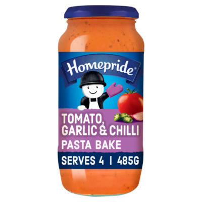 Homepride pasta bake sauce tomato garlic and chilli 485g, UK version