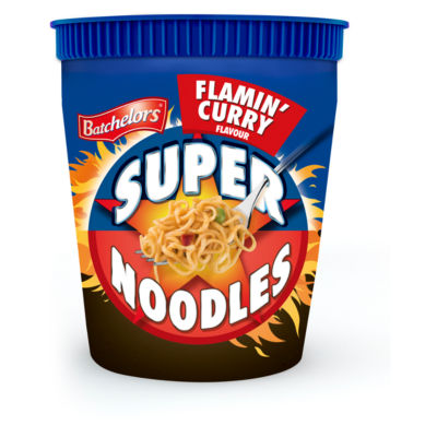 Batchelors Super Noodles Flamin Curry Flavour 77g, imported from the UK