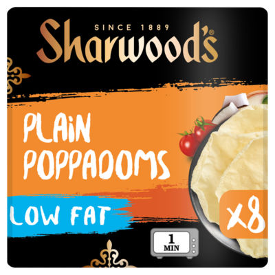 Sharwood's Low Fat Plain Poppadom 8 Pack (British brand)
