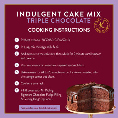 Mr Kipling triple chocolate cake mix 416g, imported from the UK