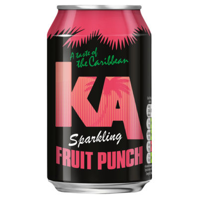 KA Fruit Punch sparkling soft drink 330ml, imported from the UK