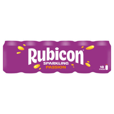 Rubicon Sparkling Passion Fruit Juice Soft Drink 18x330ml, imported from the UK