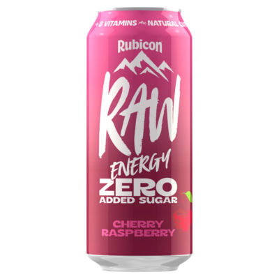 Rubicon Raw Cherry Raspberry energy drink 500ml, imported from the UK