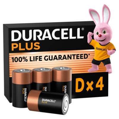 Duracell Plus D alkaline batteries 4 pack - British product