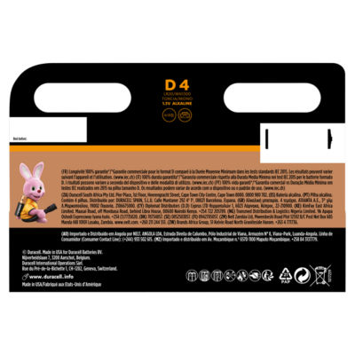 Duracell Plus D alkaline batteries 4 pack - British product