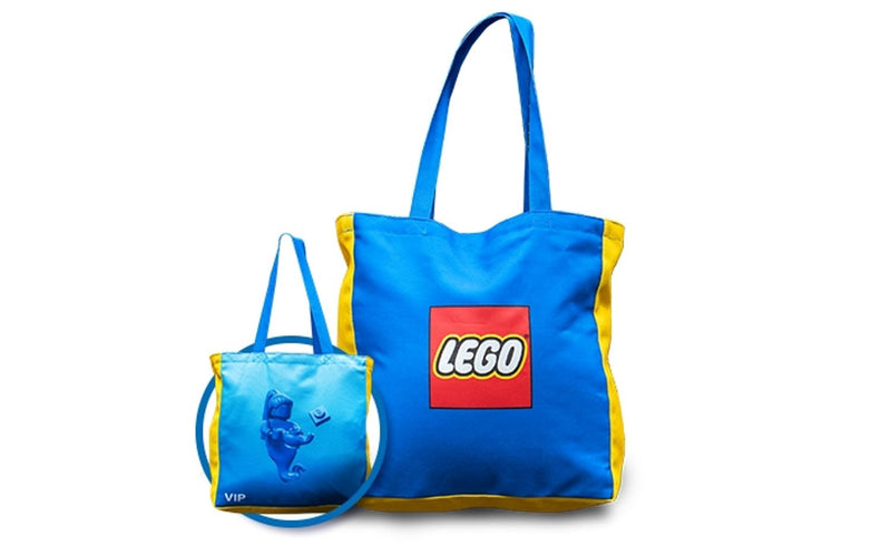 LEGO blue and yellow reversible canvas bag with VIP characters - British product