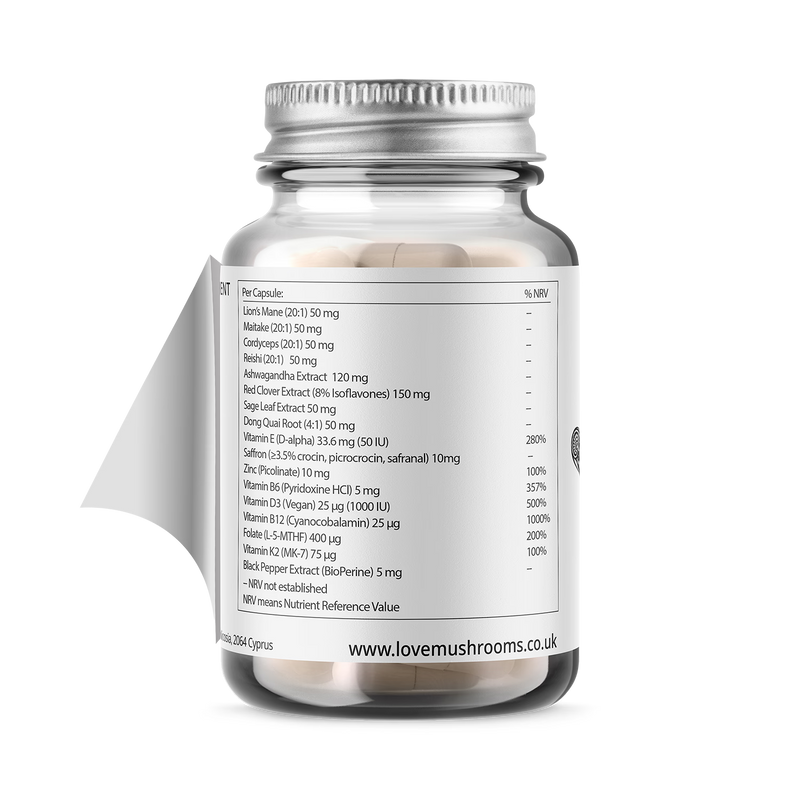 Love Mushrooms perimenopause mushroom blend 60 capsules (British brand)