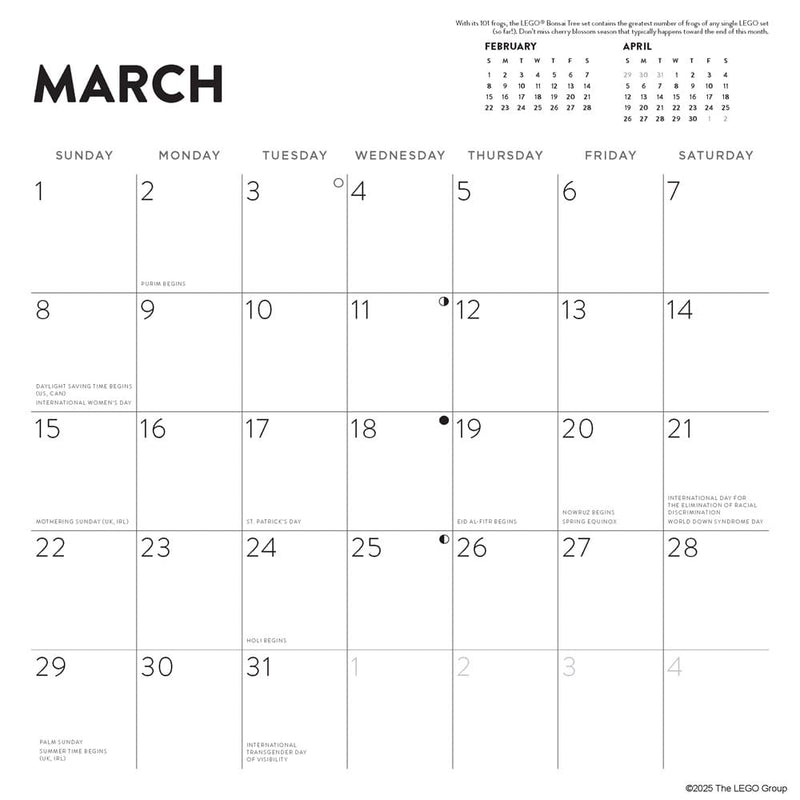 LEGO 2026 wall calendar 30x30cm (British brand)
