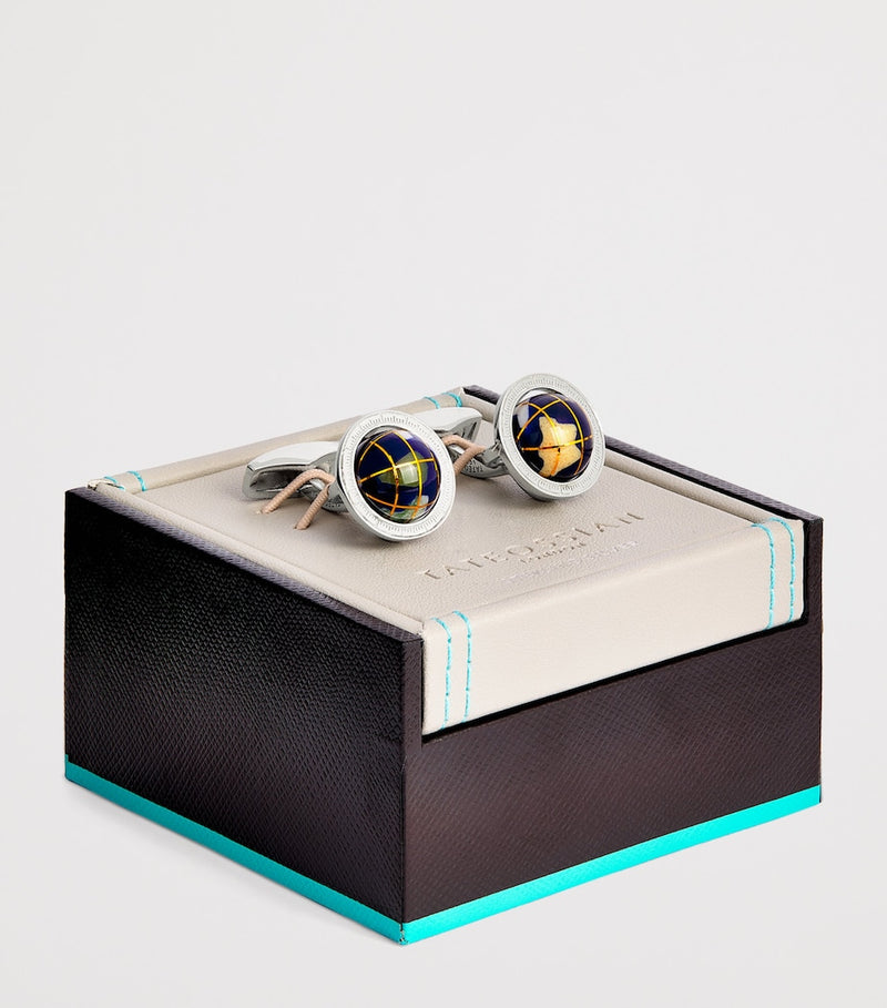 Tateossian globe cufflinks sterling silver lapis lazuli, imported from the UK