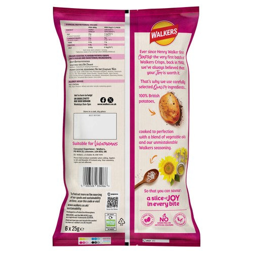 Walkers Prawn Cocktail Potato Crisps 6 Pack (British brand)