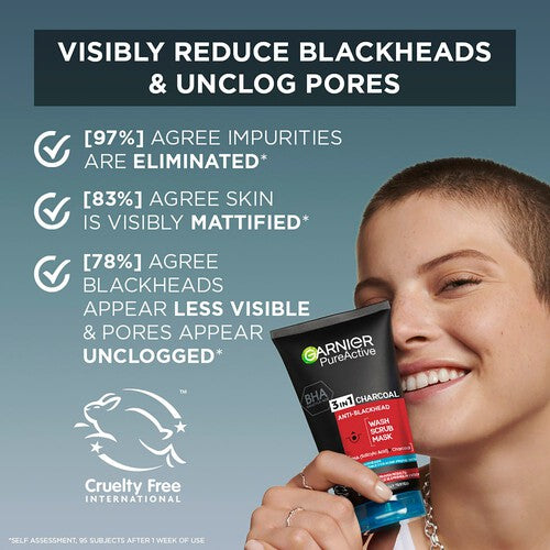 Garnier Pure Active 3in1 Charcoal Blackhead Face Mask Scrub & Wash