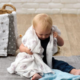 Bloomsbury Mill Organic Muslin Squares, Grey/White, 3 pack